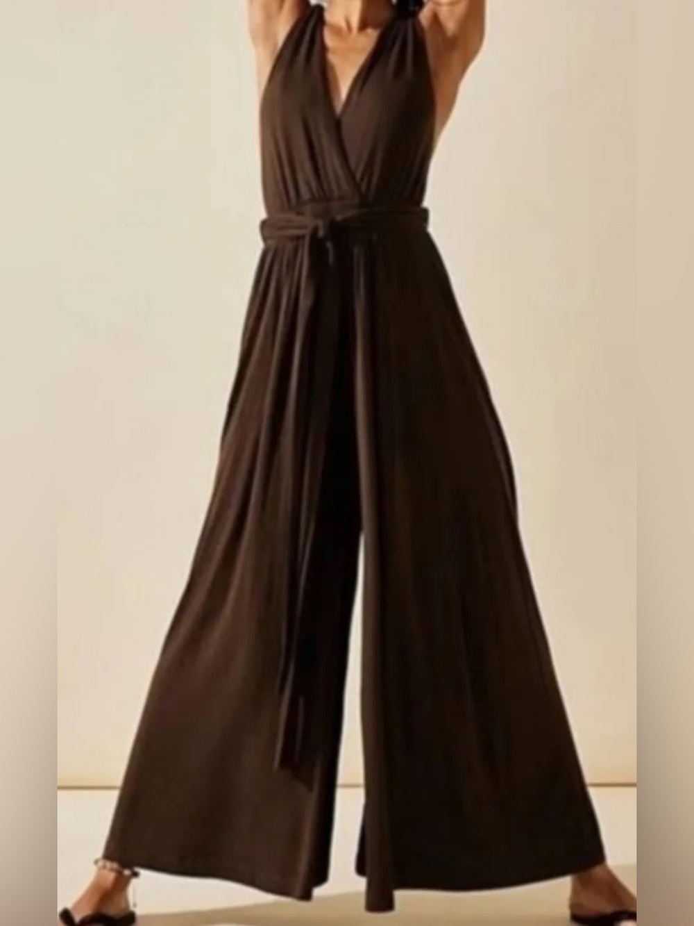 Free People Beach Convertible Wide Leg Jumpsuit Chocolate Brown - Picture 8 of 11